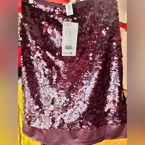 H&M Burgundy Sequin Midi Skirt
